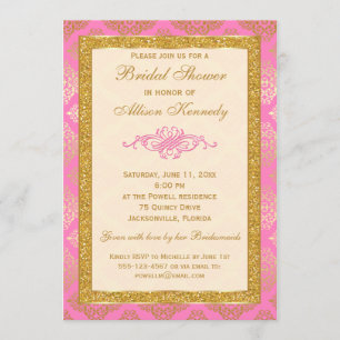 Rose, invitation de Fête de la mariée de damassé