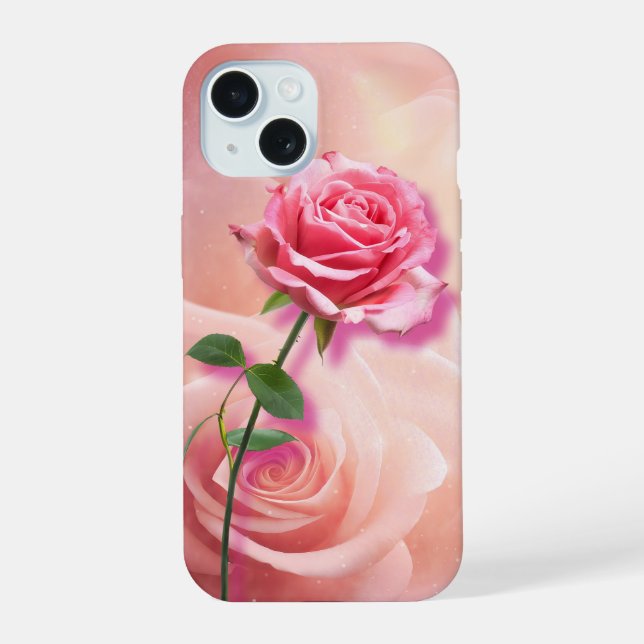 Rose is a Rose - Pink Rose on a pink background iPhone 15 Case (Back)