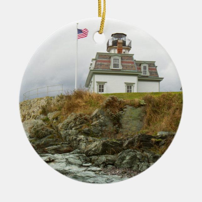 Rose Island Lighthouse Ceramic Ornament (Front)