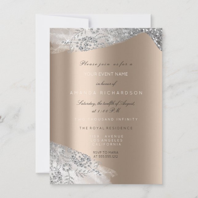 Rose Ivory Beige White Sweet 16th Bridal Silver Invitation (Front)