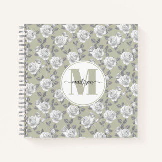 Rose Jardin Monogramme Sage Carnet vert