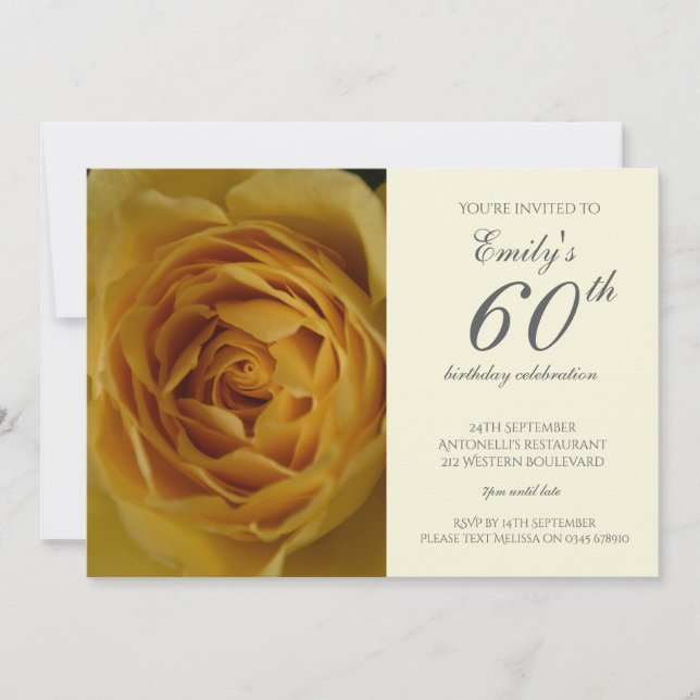 Rose jaune 60e anniversaire Invitation de fête (Devant)
