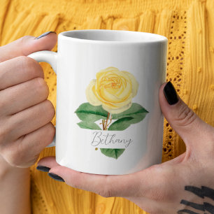 Rose jaune   Aquarelle Nom Café Mug