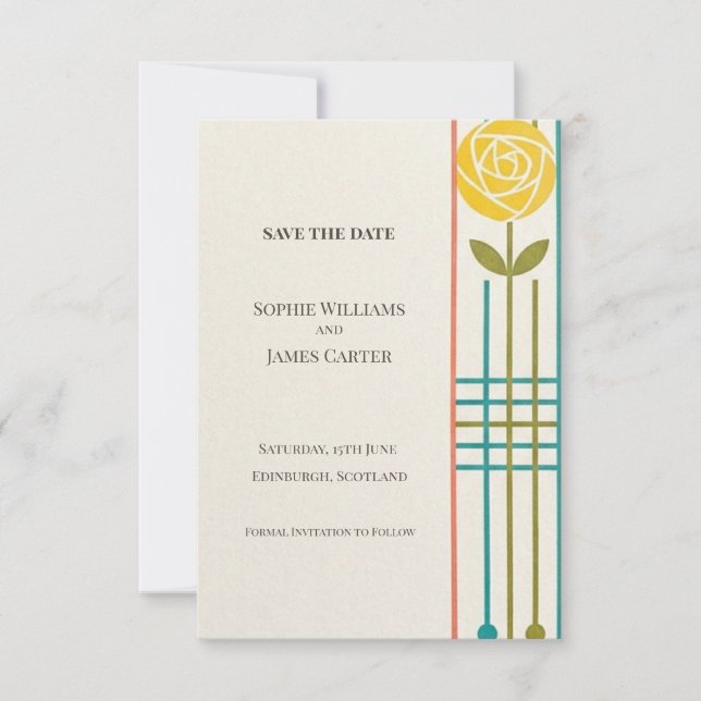 Rose jaune Art déco Save The Date (Devant)
