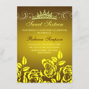 Rose jaune et Tiara Invitation d'anniversaire