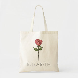 ROSE June Birth Flower Custom Name Tote Bag