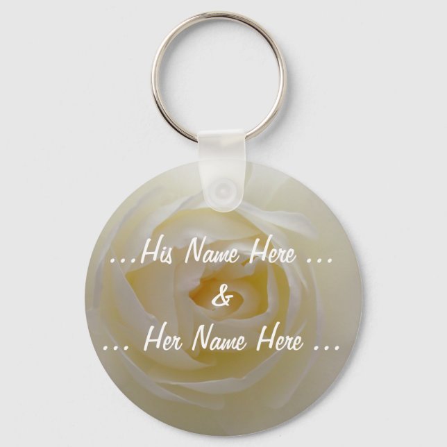 Rose Key Chains Custom White Flower Gifts (Front)