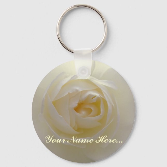 Rose Key Chains Custom White Flower Gifts (Front)