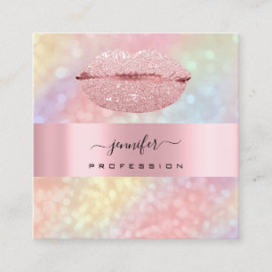 Rose KISS LIPS Makeup Artist Unicorn Holograph Square Business Card