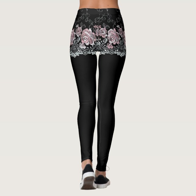 Rose Lace Girdle Shorts on Black Leggings (Back)