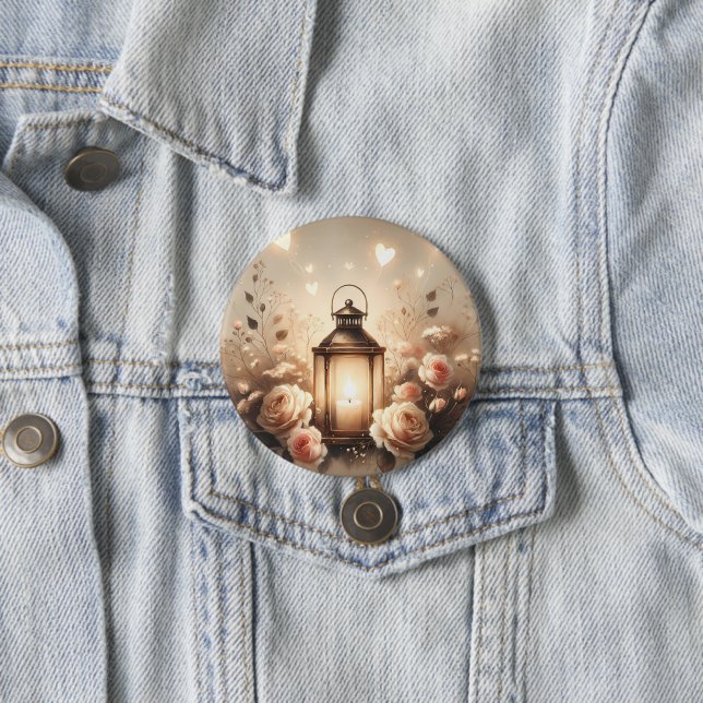 Rose Lantern Glow Bouquet 3 Inch Round Button (In Situ)