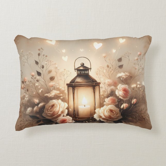 Rose Lantern Glow Bouquet Accent Pillow (Front)