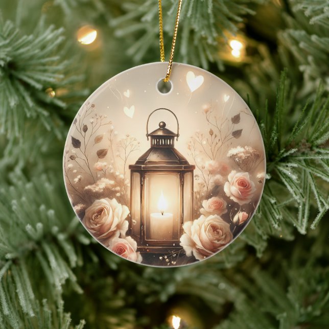 Rose Lantern Glow Bouquet Ceramic Ornament (Tree)