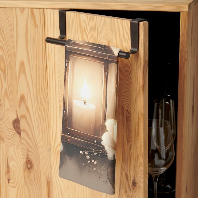 Rose Lantern Glow Bouquet Kitchen Towel (Thirds Fold)