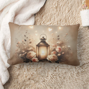 Rose Lantern Glow Bouquet Lumbar Pillow