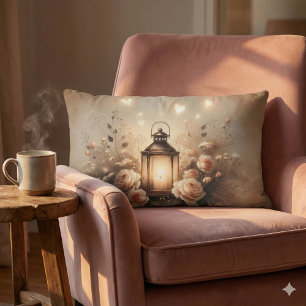 Rose Lantern Glow Bouquet Lumbar Pillow