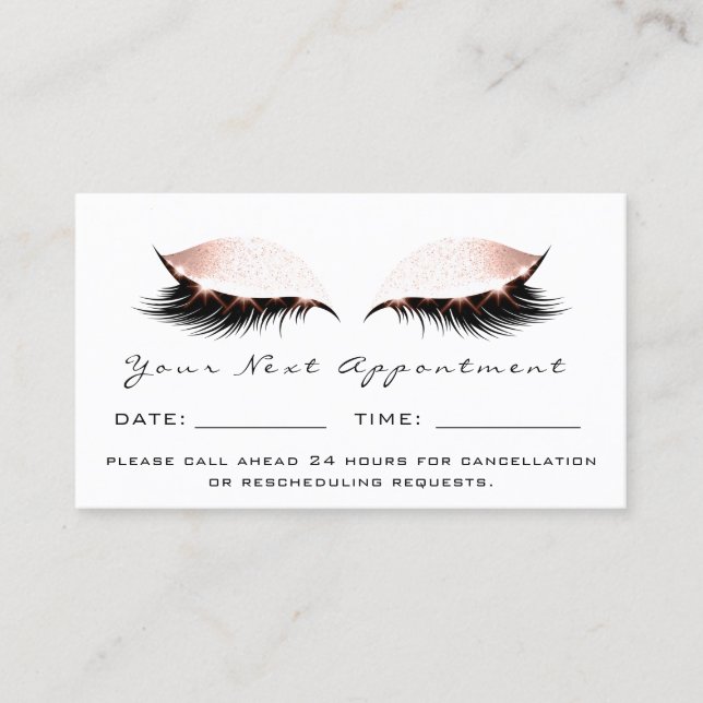 Rose Lashes Makeup Artist Appointment White Business Card (Front)