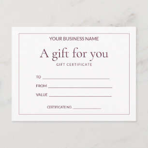 Rose Ledger Write-In Business Gift Certificate Postcard