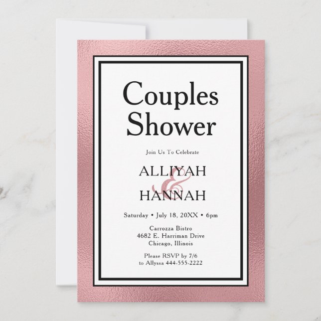 ROSE LGBTQ Gold Couples Modernes Douche Invitation (Devant)