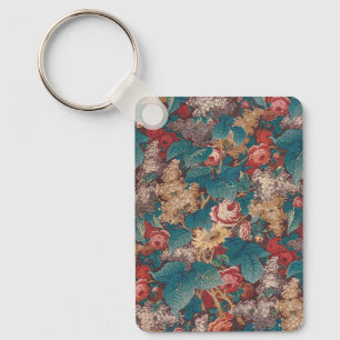 Rose, Lilac, Large Leaves Pattern Vintage Garden Keychain