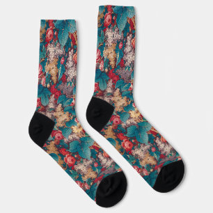 Rose, Lilac, Large Leaves Pattern Vintage Garden Socks