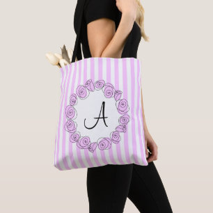 Rose Lilac Monogram stripe all over tote Bag