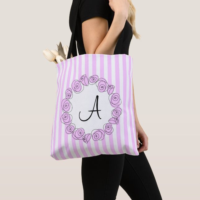 Rose Lilac Monogram stripe all over tote Bag (Close Up)