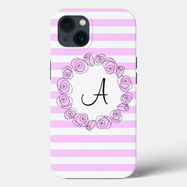 Rose Lilac Monogram stripe iPad case vertical (Back)