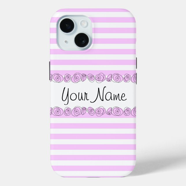 Rose Lilac 'Nom' rayé coque iphone vertical rayé (Verso)