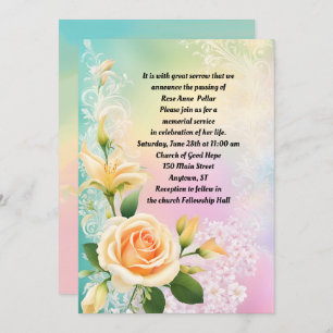 Rose Lily and White Lilac Memorial Invitation