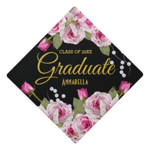 Rose Lily Pearl   Custom Graduation Cap Topper