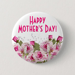 Rose Lily Pearl Pink Mother's Day 2 Inch Round Button