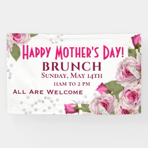 Rose Lily Pearl Pink Mother's Day Banner