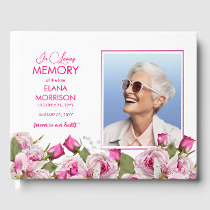 Rose Lily Pearl Pink Photo Funeral Guest Book