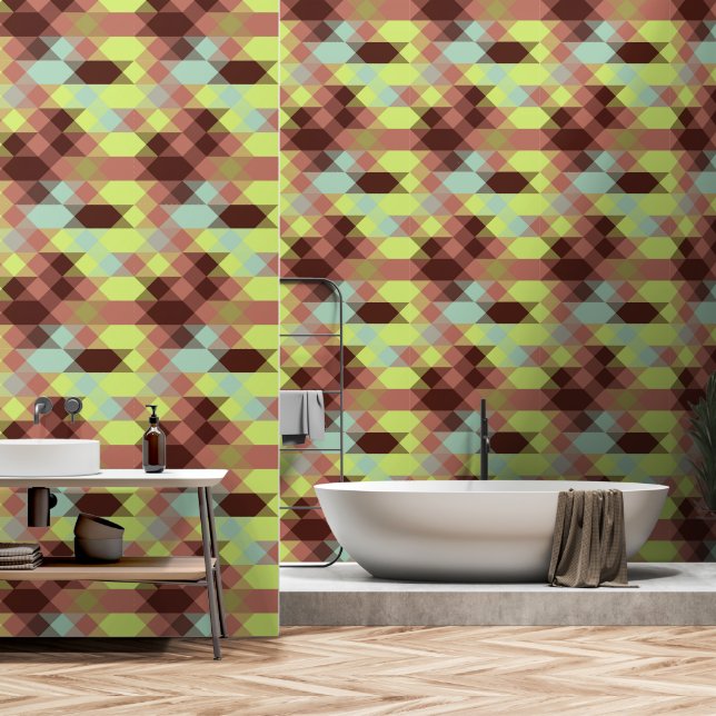 rose, lime, yellow and coffee bean geometric wallpaper (Bathroom)