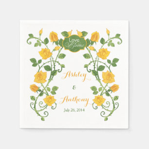 Rose Love Blooms Personalized Wedding   Yellow Napkin