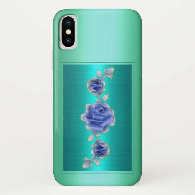 Rose Lovers Design Metallic Blue Gift Case-Mate iPhone Case (Back)