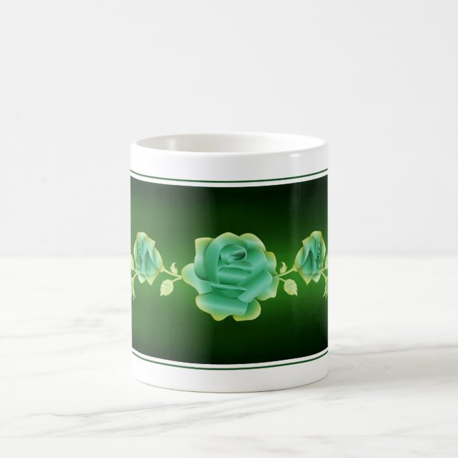 Rose Lovers Design Metallic Green Rose Coffee Mug (Center)