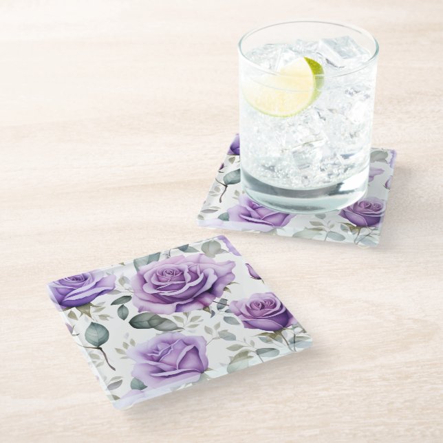 Rose Lovers Violet Glass Coaster (Angled)