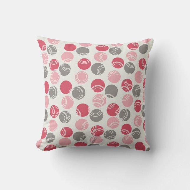 Rose, Magenta, Cercles gris MOJO Coussin (Recto)