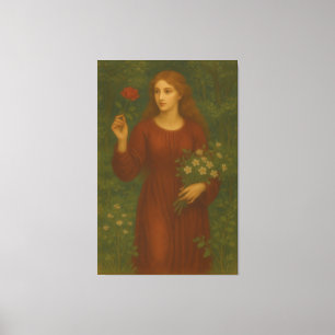 Rose Maiden in the Forest – Red-Haired Girl with W Canvas Print