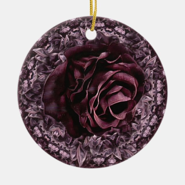 Rose Mandala  Ceramic Ornament (Front)