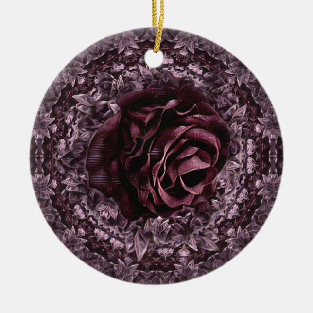 Rose Mandala  Ceramic Ornament (Front)