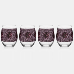 Rose Mandala Drinkware Set Stemless Wine Glass