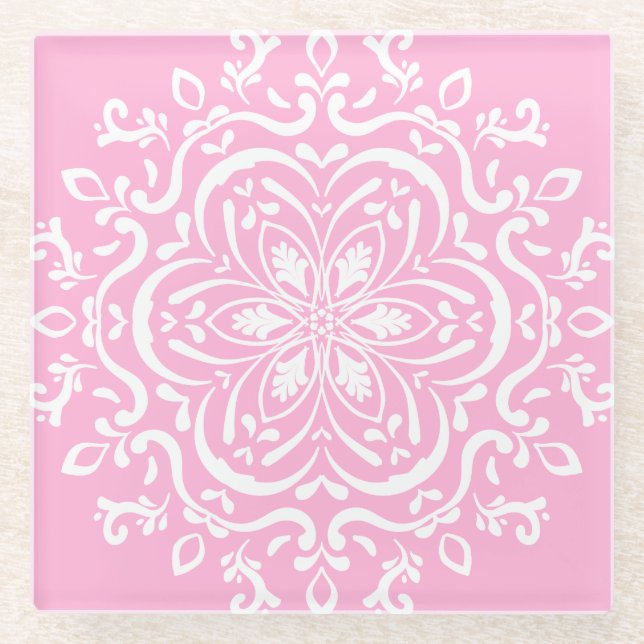 Rose Mandala Glass Coaster (Front)