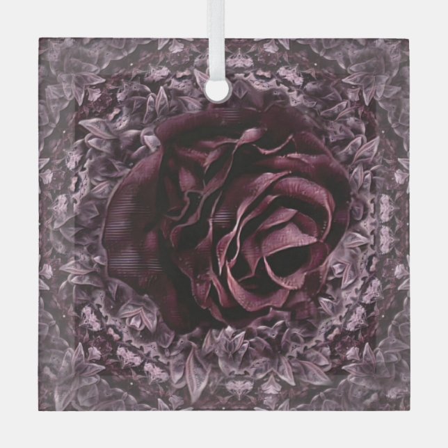 Rose Mandala  Glass Ornament (Front)