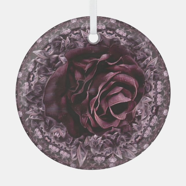 Rose Mandala  Glass Ornament (Front)