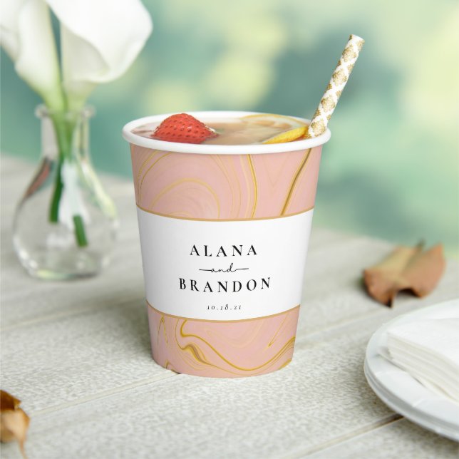 Rose Marble Agate Glitter Names Wedding Paper Cups (Insitu)