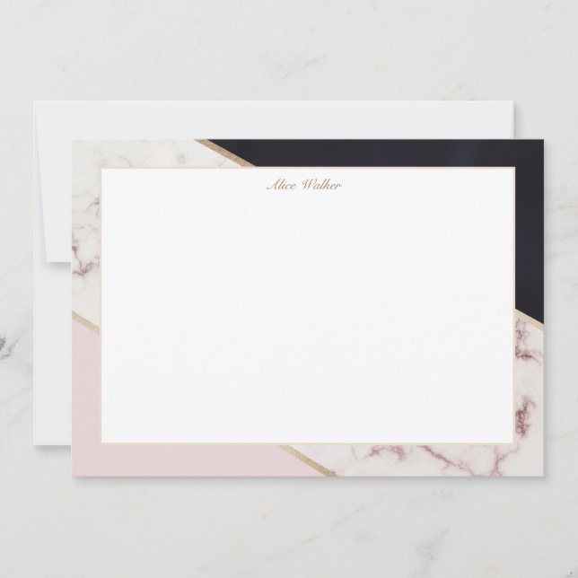 rose marble elegant geometric monogram card (Front)