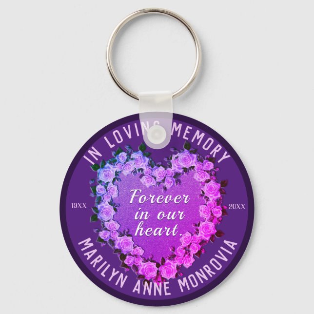 Rose Memorial Heart in Purple and Pink Keychain (Front)